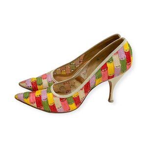 Vintage De Liso Debs by Palter/Deliso Aria pumps, in multicolor embroidery, Size